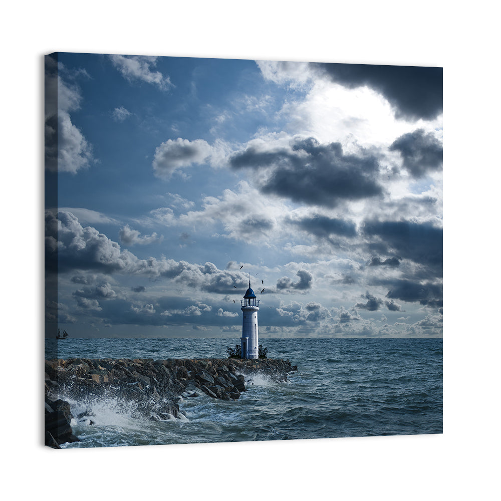 Lighthouse Under Storm Wall Art