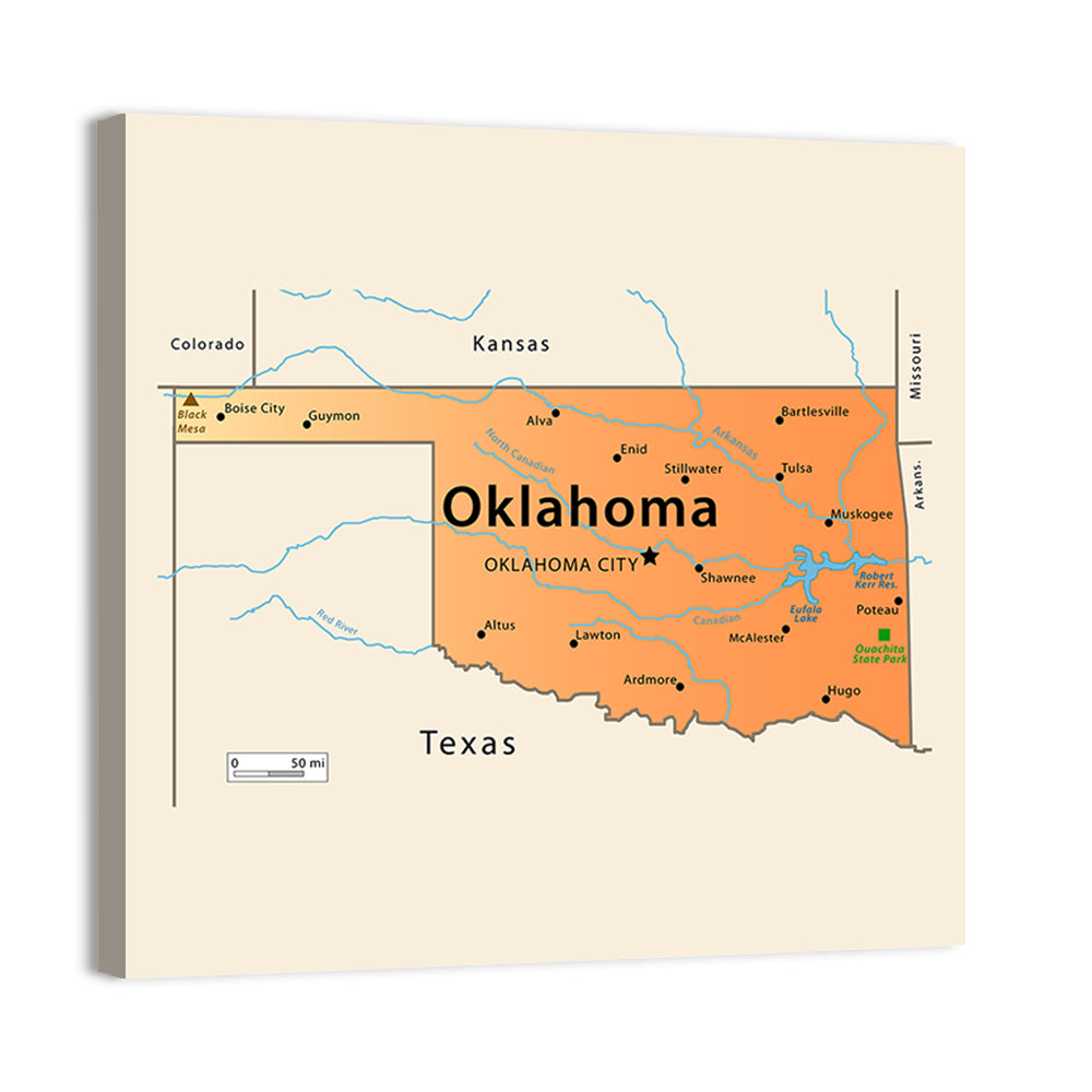 Oklahoma State Map Wall Art