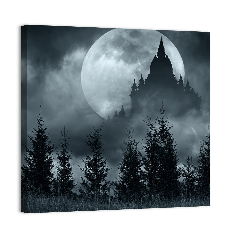 Moonlit Magic Castle Silhouette Wall Art