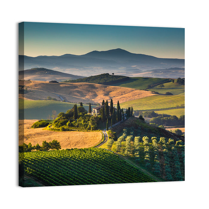 Tuscany Hilltop Villa Wall Art as a canvas print