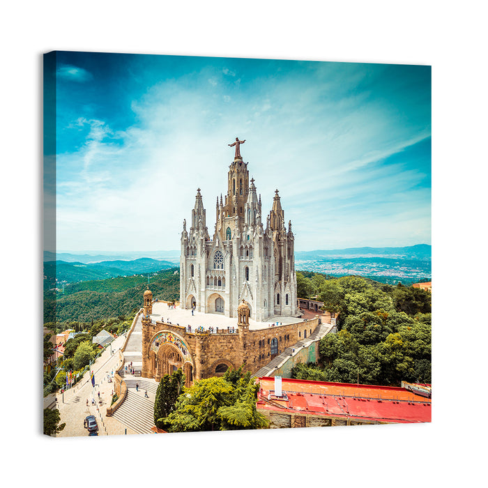 Tibidabo Church with Christ Statue Wall Art as a canvas print