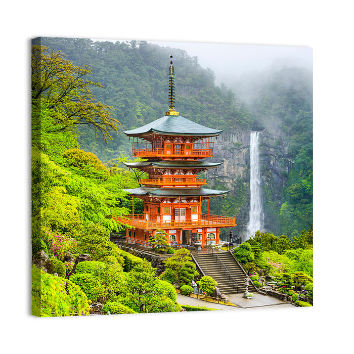 Seiganto-ji Pagoda at Nachi Falls Wall Art as a canvas print