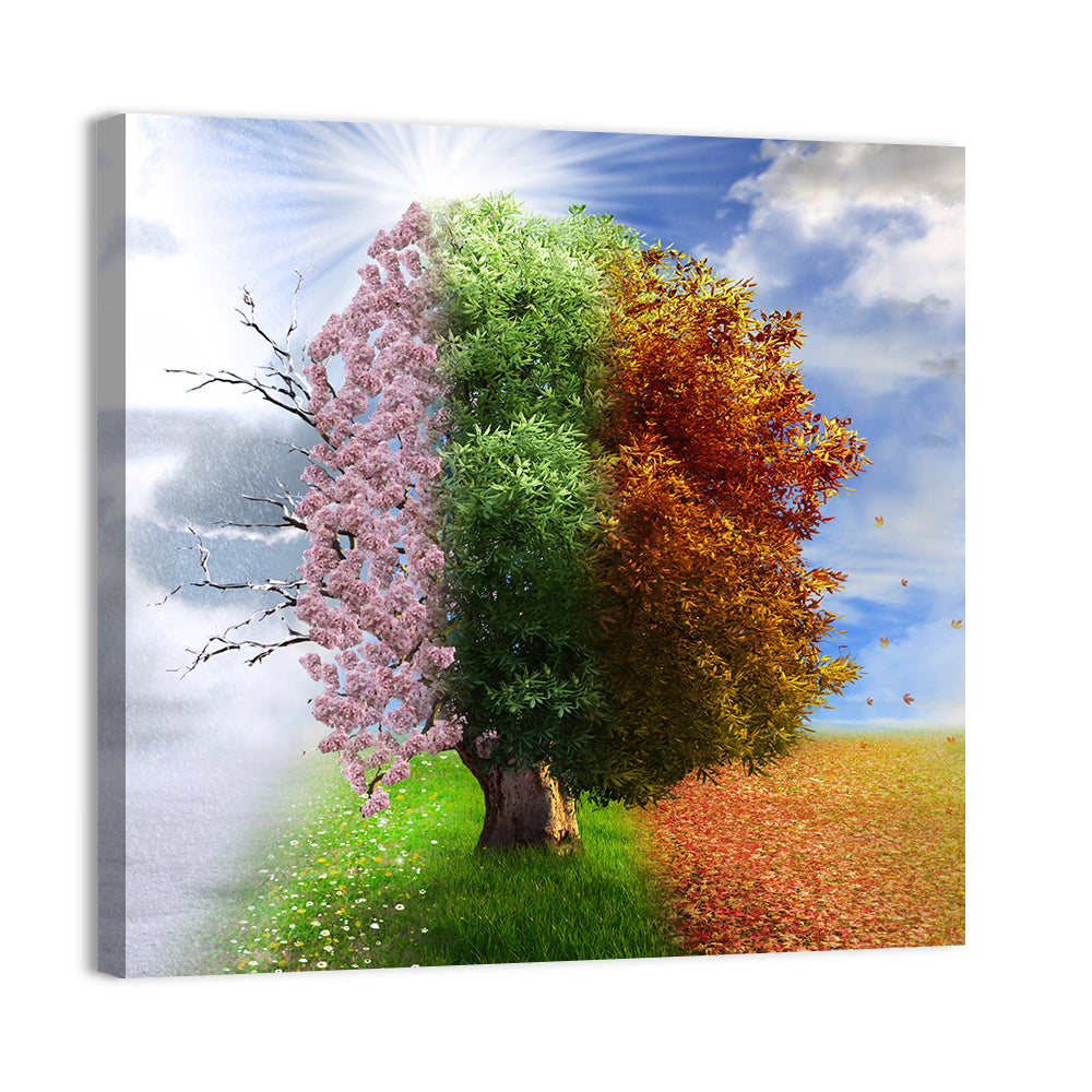 Tree Through Four Seasons Wall Art, canvas print, square
