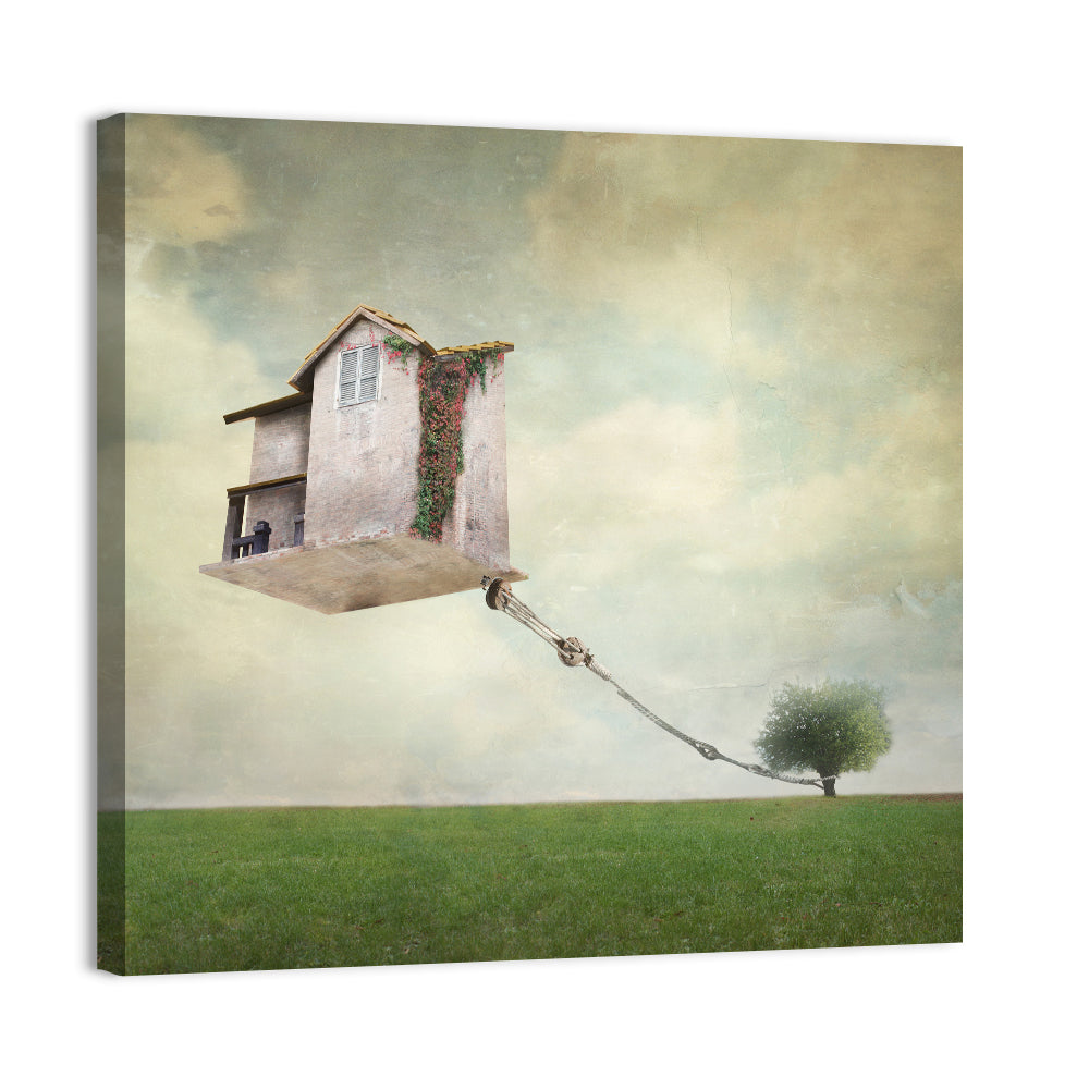 Floating House with Pulley Wall Art, canvas print, square