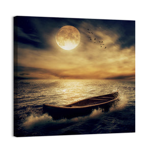 Boat In Stormy Ocean Wall Art