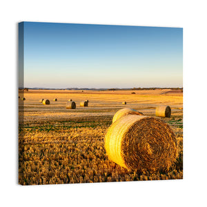 Farm Land Hay Bales Sunset Wall Art