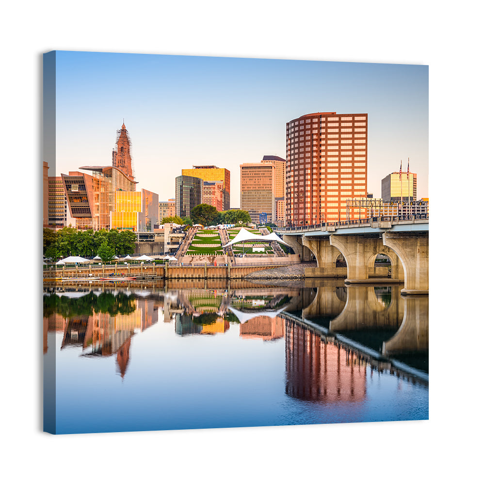 Hartford Skyline with River Reflection Wall Art