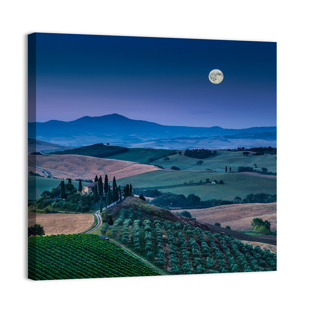 Moonlit Tuscan Hills Wall Art, canvas print, square