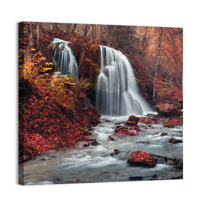 Dual Tier Autumn Forest Waterfall, Crimea Wall Art as a canvas print