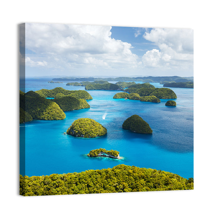 Rock Islands Aerial View Wall Art as a canvas print