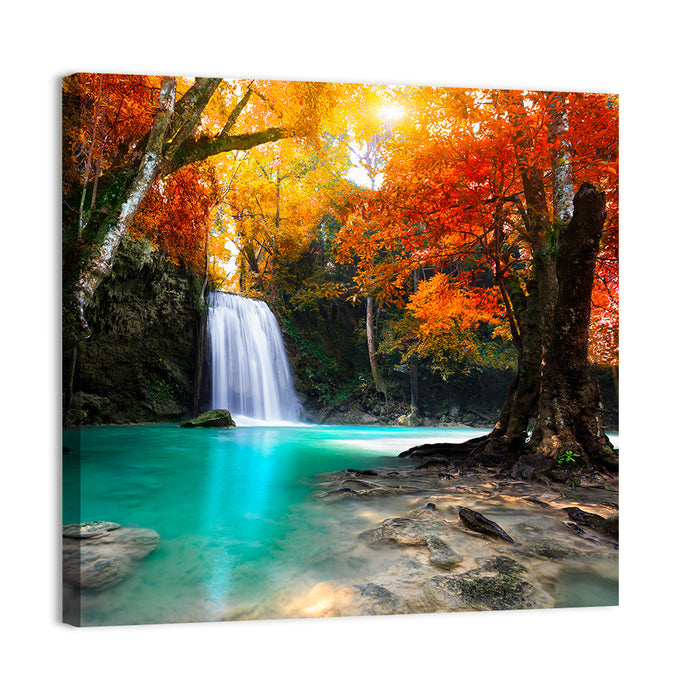 Autumn Forest Waterfall, Thailand Wall Art as a canvas print