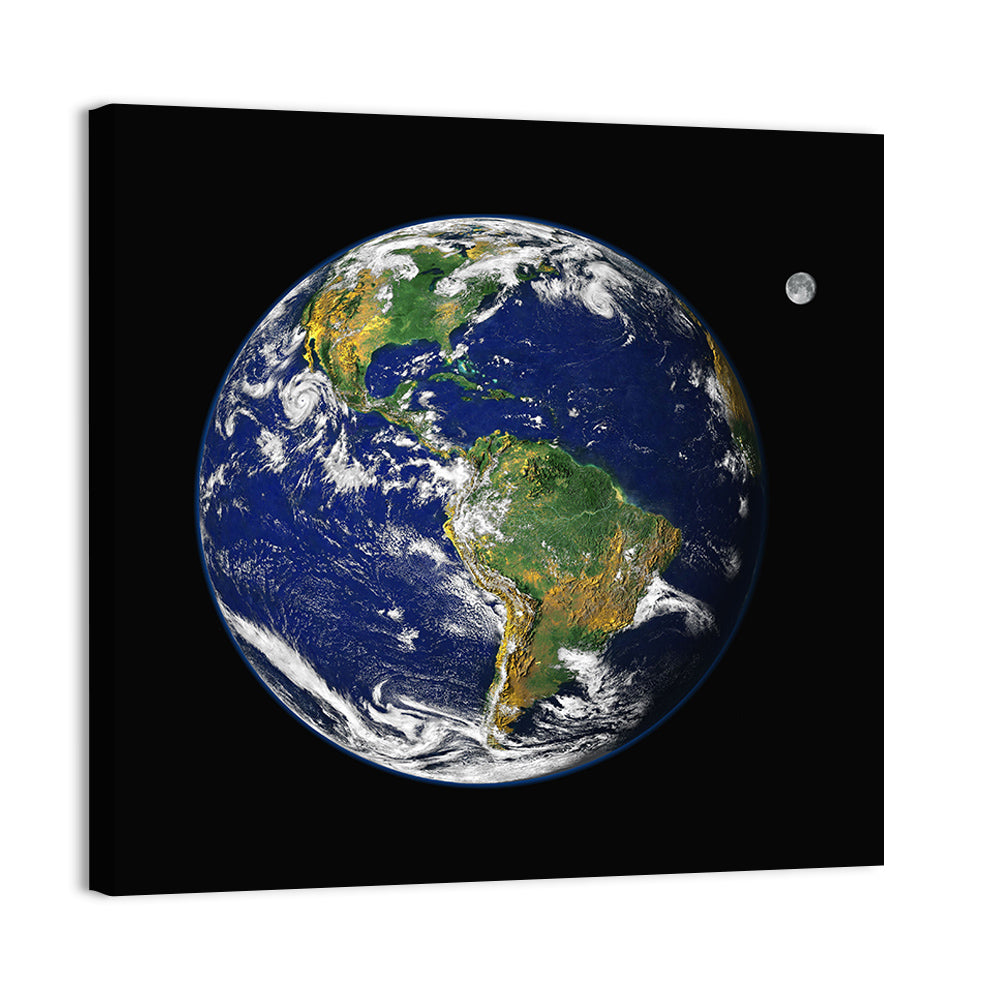 America from Space with Moon Wall Art