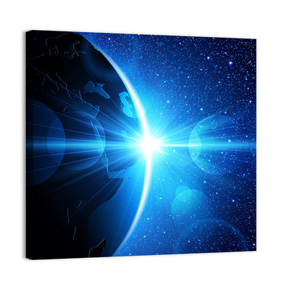 Planet Earth With Sunrise In Space Wall Art