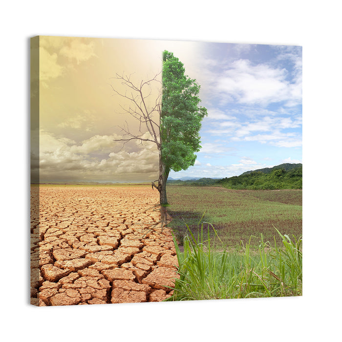 Split Landscape with Half-alive Tree Wall Art as a canvas print