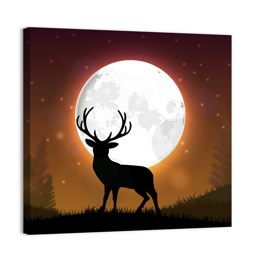Moonlit Deer on Hill Wall Art, canvas print, square