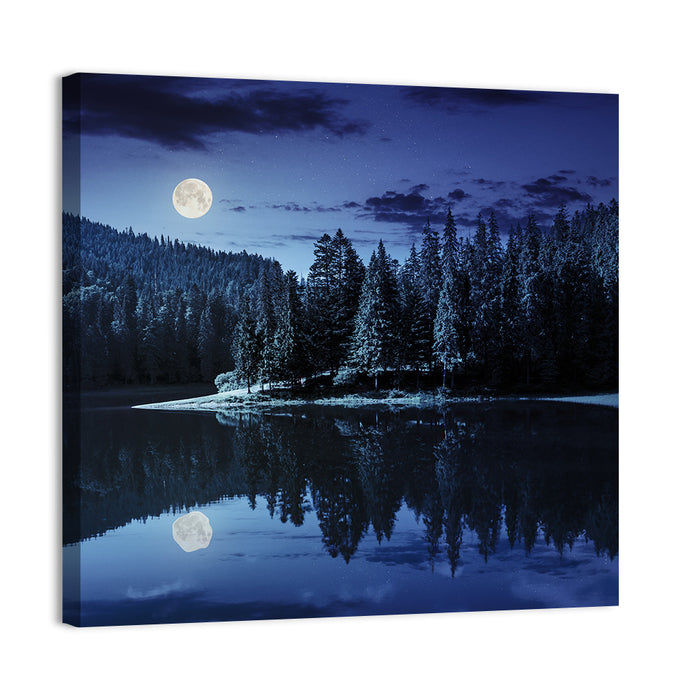 Moonlit Pine Lake Wall Art as a canvas print