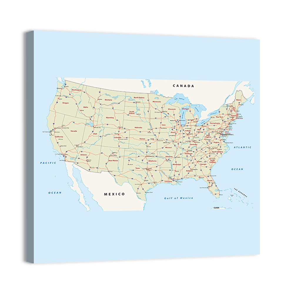 US Interstate Highway Map Wall Art