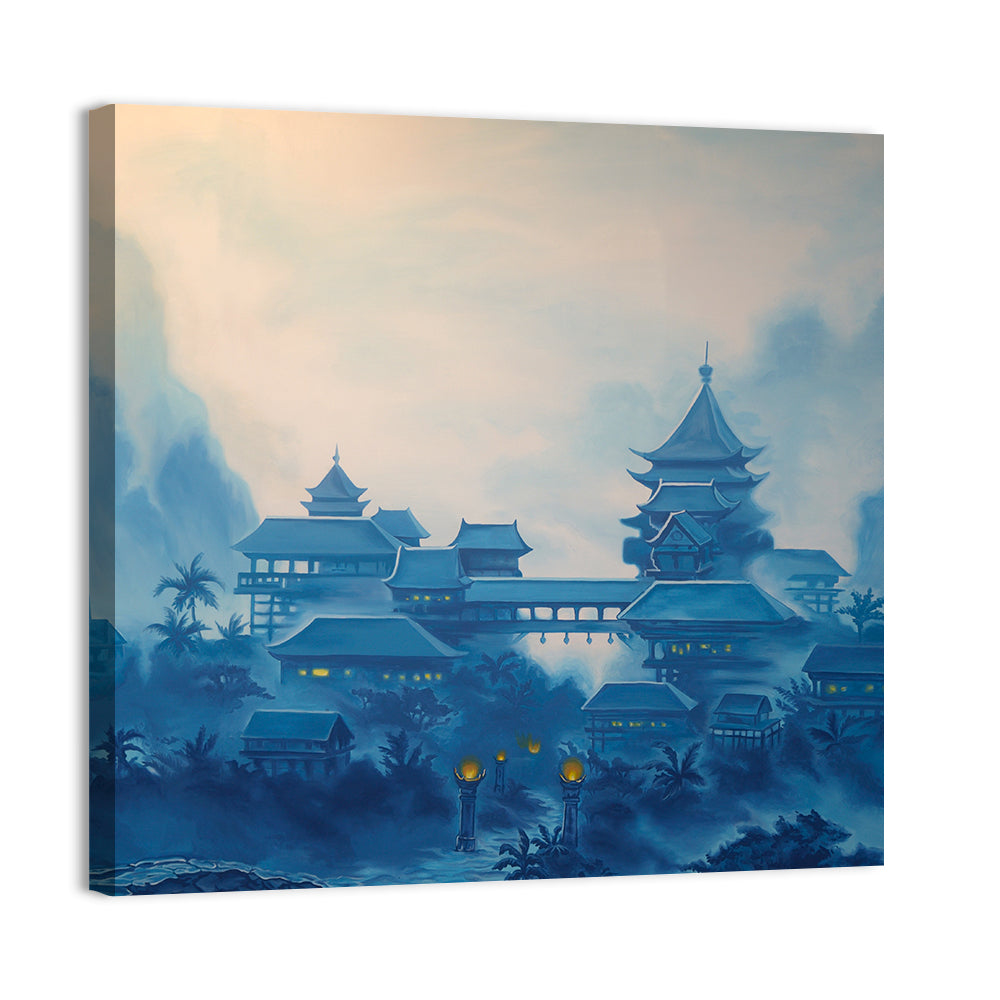 Misty Chinese Mountain Temple Wall Art
