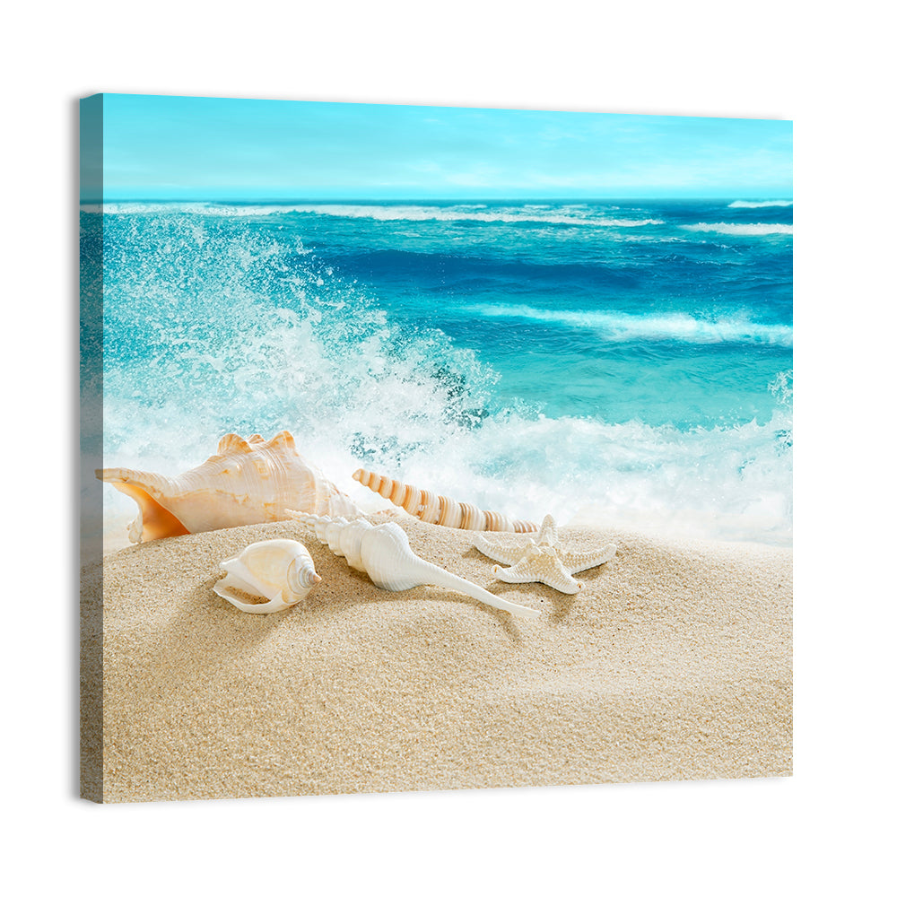 Tropical Beach & Splashing Waves Wall Art