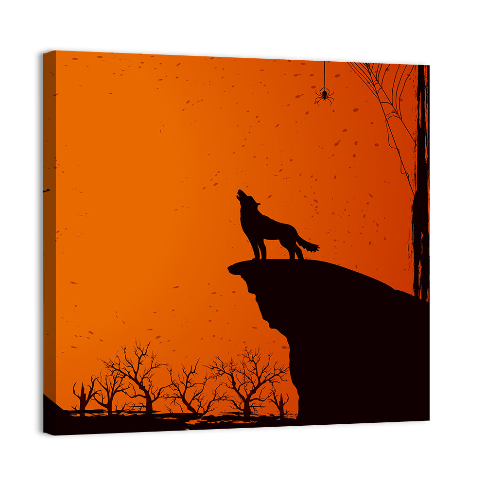 Howling Wolf Under Full Moon Wall Art, canvas print, square