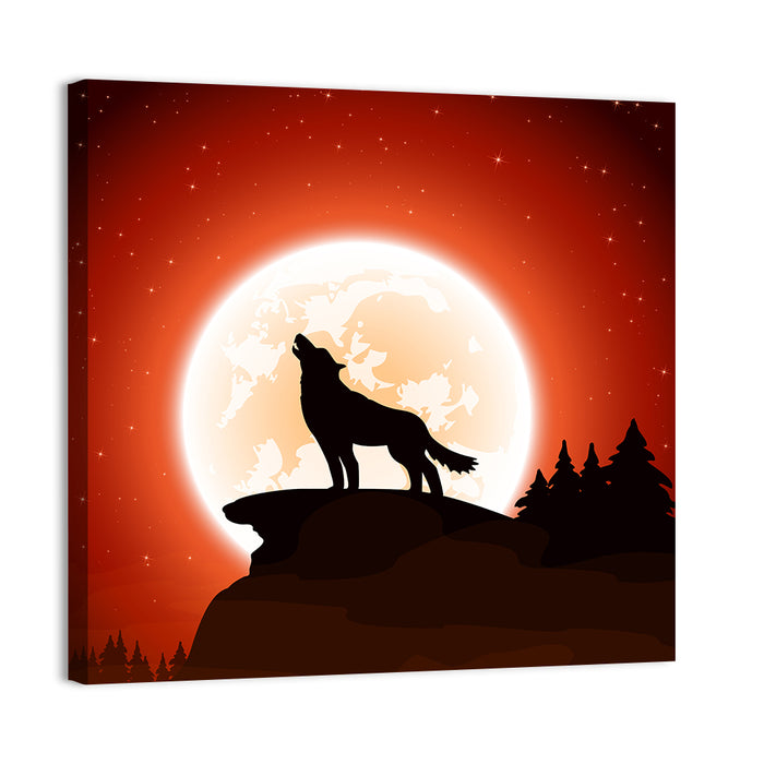 Howling Wolf Under Full Moon Wall Art as a canvas print