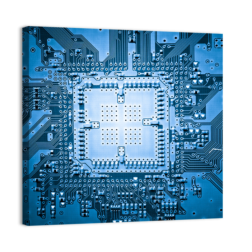 Blue Circuit Board Close-up Wall Art