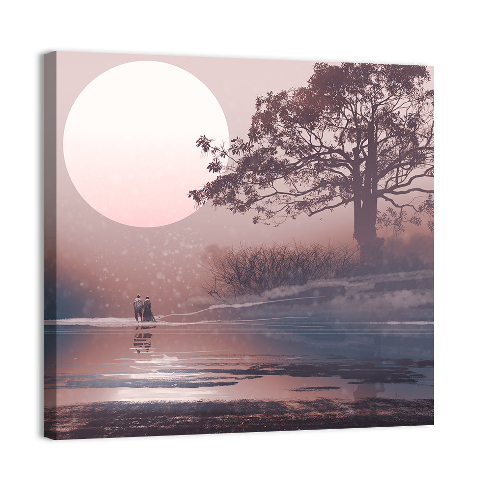 Couple Under Moon Wall Art