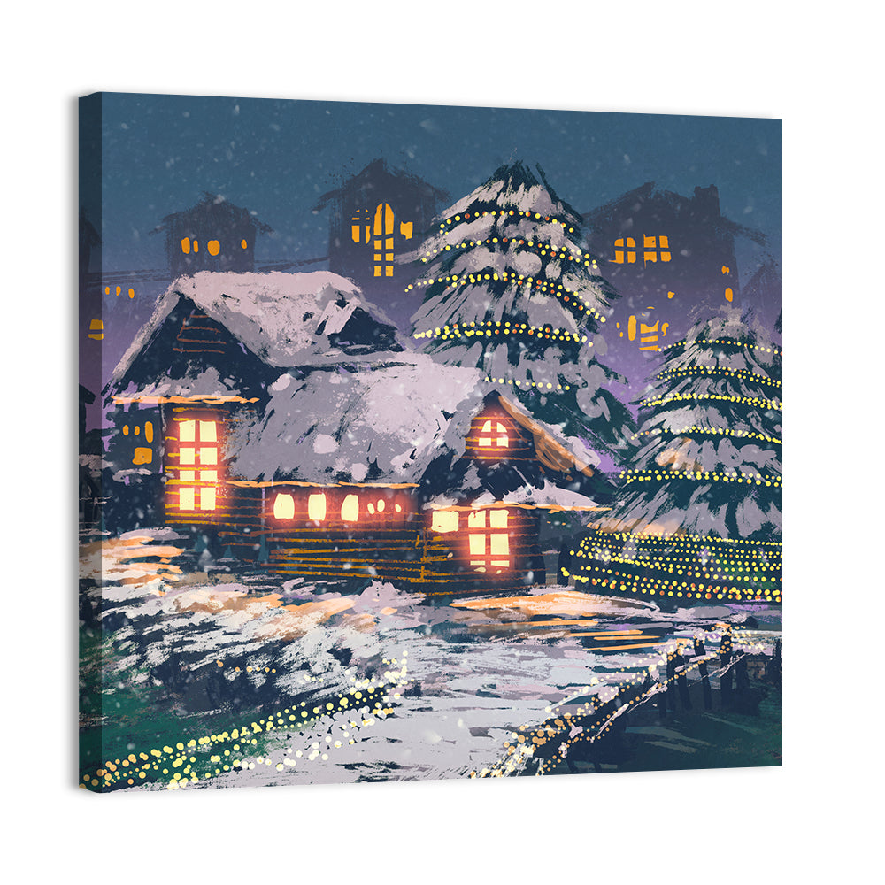 Christmas Night Village Scene Wall Art