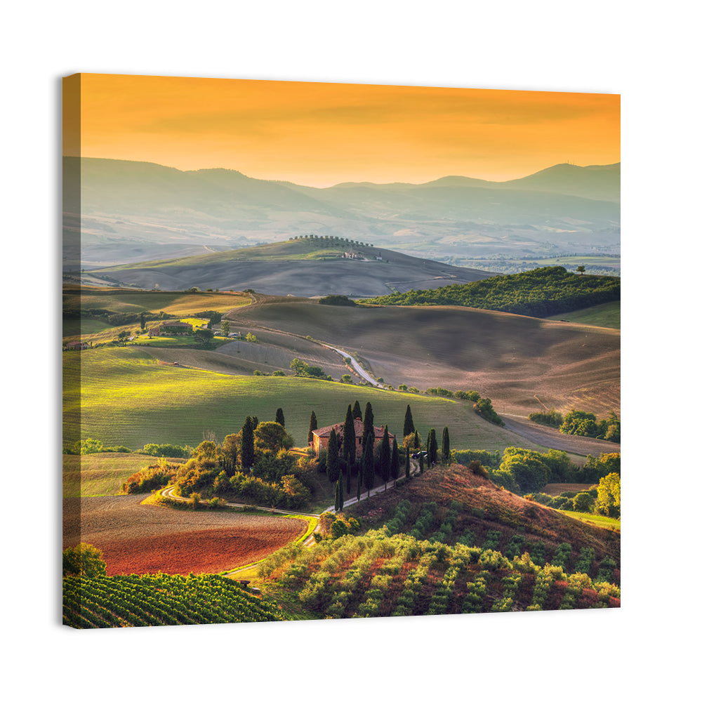 Val D'orcia Sunset Hills Wall Art, canvas print, square