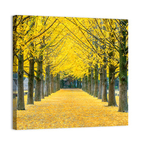 Row Of Yellow Ginkgo Tree Wall Art