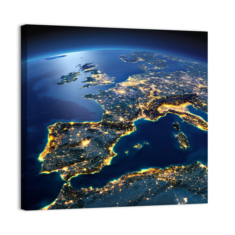 Night View of Earth Over Europe Wall Art