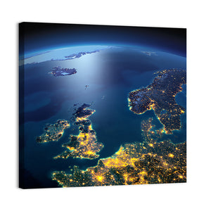 Illuminated United Kingdom From Space Wall Art