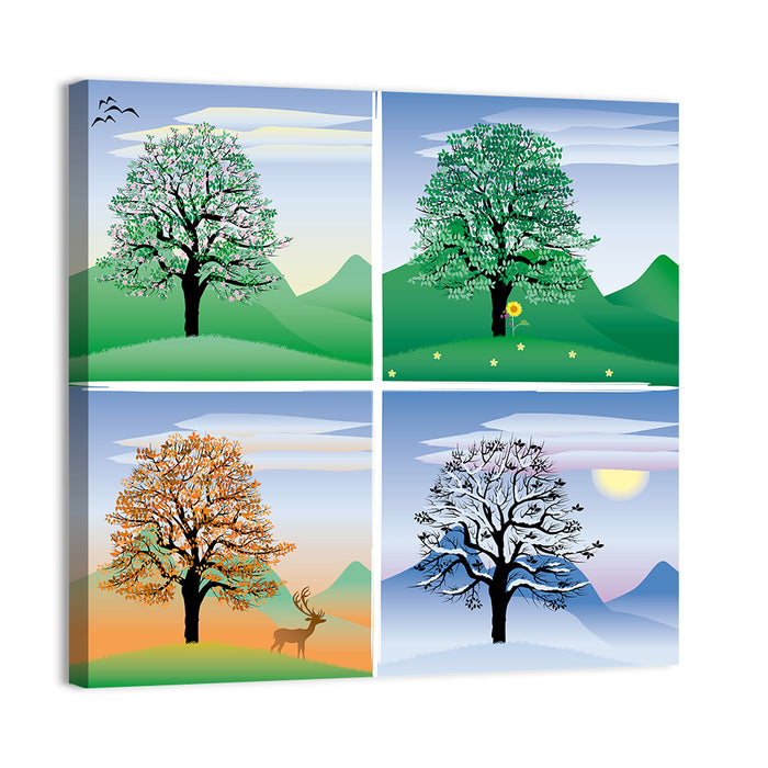 Four Seasons Tree Quadrants Wall Art as a canvas print