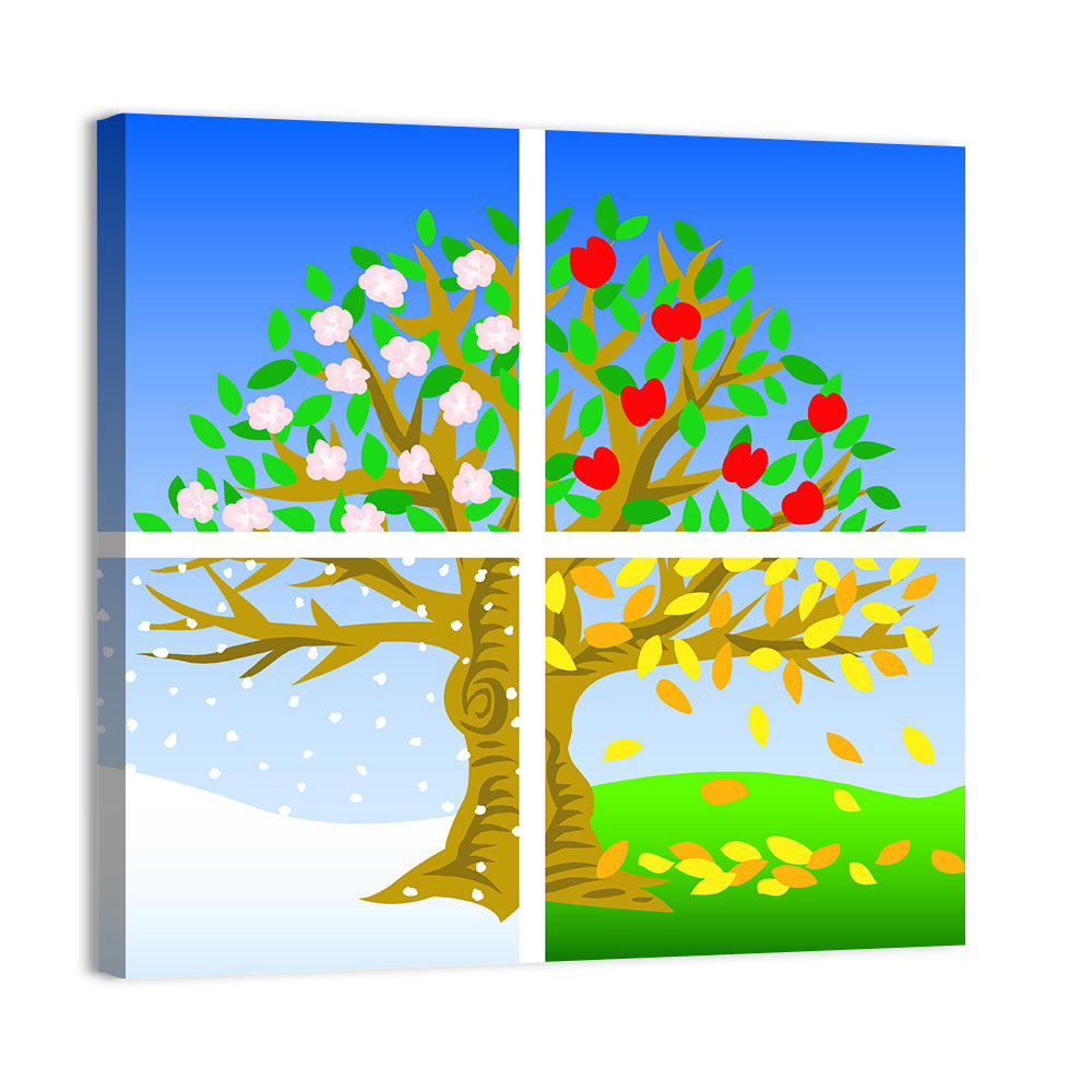 Four Seasons Tree Illustration Wall Art