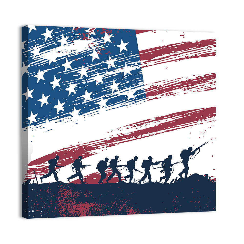 Soldiers Fighting With American Flag Wall Art