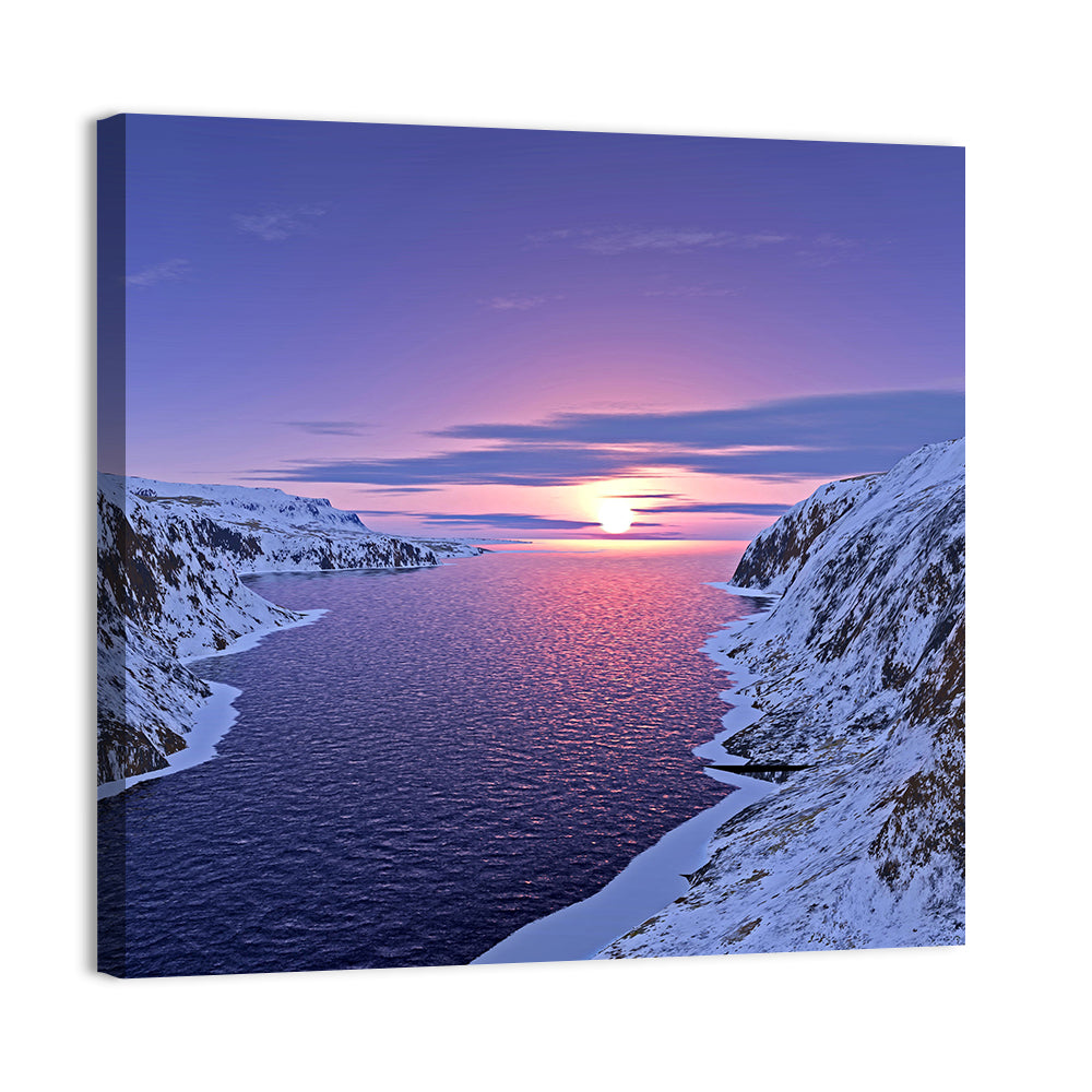 Snow-capped Mountain Fjord Sunset Wall Art