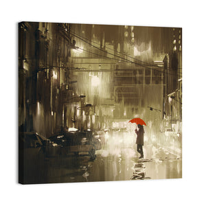 Woman In Rainy Night Wall Art