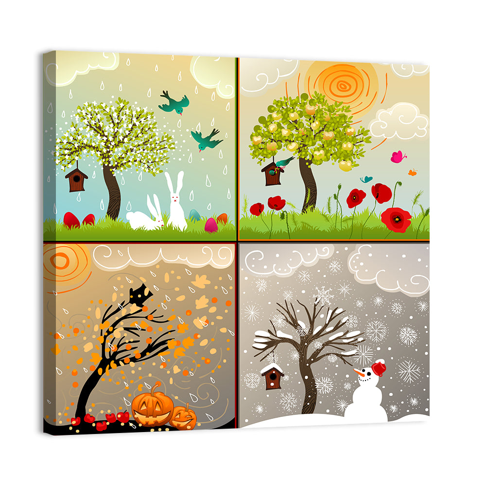 Four Seasons Illustrated Grid Wall Art, canvas print, square