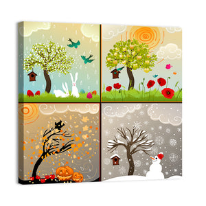 Four Seasons Themed Illustrations Wall Art