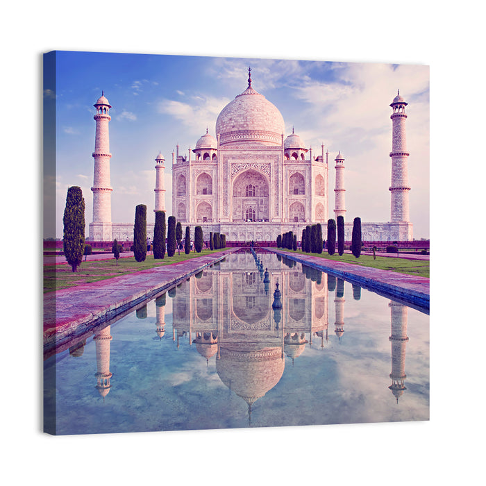 Taj Mahal Sunrise Reflection Wall Art as a canvas print