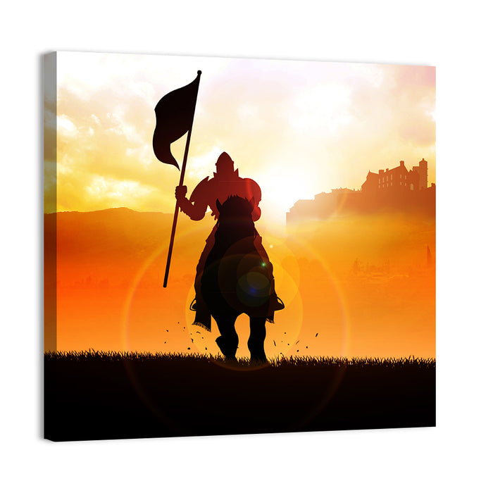 Knight Silhouette at Sunset Wall Art as a canvas print