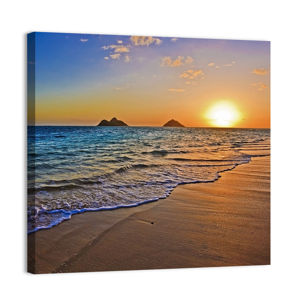 Lanikai Sunrise Over Mokulua Islands Wall Art, canvas print, square