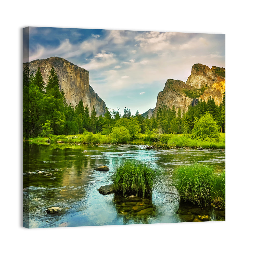 Merced River at Yosemite Valley Wall Art, canvas print, square
