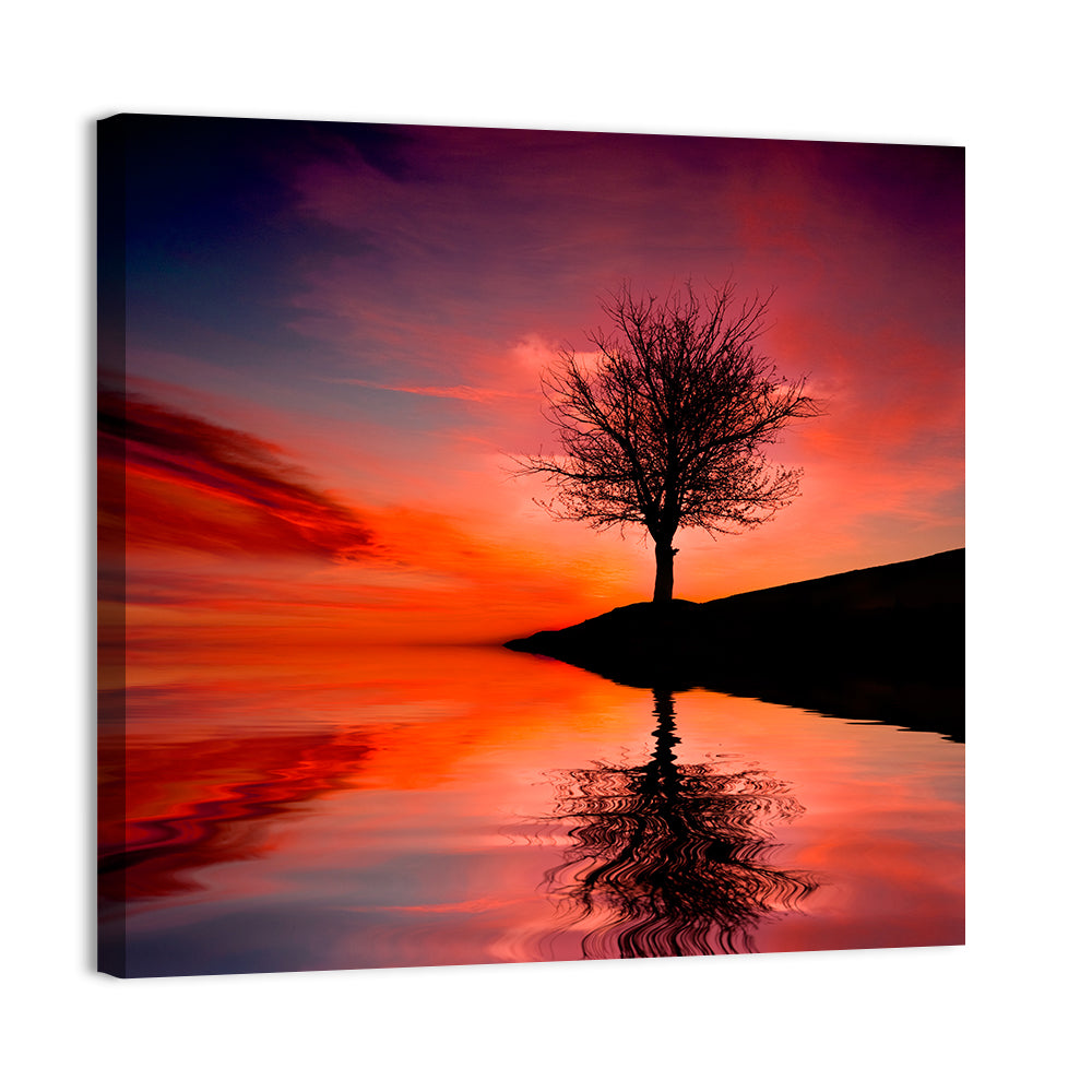 Leafless Tree Reflected on Lake Wall Art