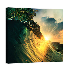 Falling Ocean wave At Sunset Wall Art