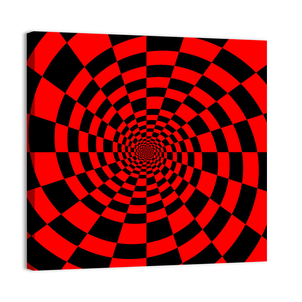 Red and Black Spiral Checkerboard Wall Art