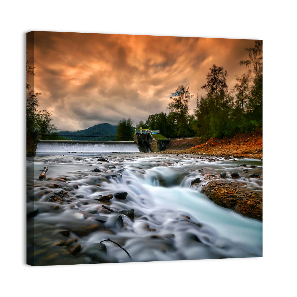 Mentawa Dam at Dusk Wall Art, canvas print, square