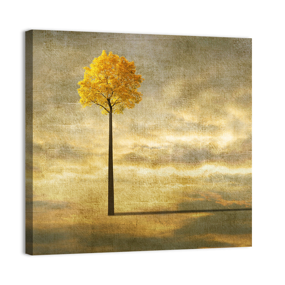 Solitary Tree at Golden Hour Wall Art, canvas print, square