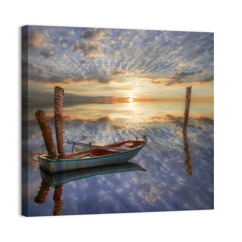 Lonely Boat at Sunset Wall Art