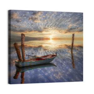 Old Lonely Boat In Lake Wall Art